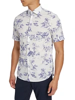 Slim-Fit Beach Scene Print Short-Sleeve Shirt