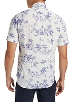 Slim-Fit Beach Scene Print Short-Sleeve Shirt