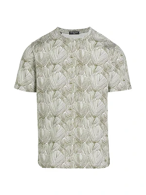 Slim-Fit Line Leaf Print T-Shirt