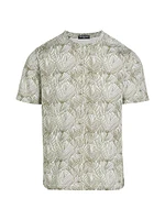 Slim-Fit Line Leaf Print T-Shirt