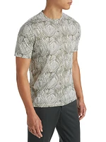 Slim-Fit Line Leaf Print T-Shirt