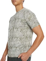 Slim-Fit Line Leaf Print T-Shirt