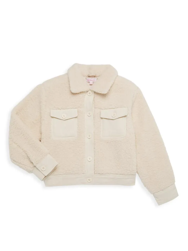 Girl's Faux Sherpa Button-Front Jacket