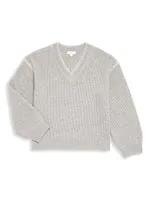 Girl's Ribbed Knit V-Neck Sweater