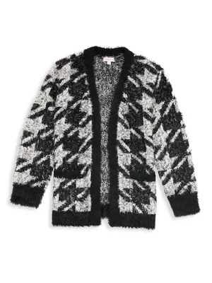 Girl's Houndstooth Knit Cardigan