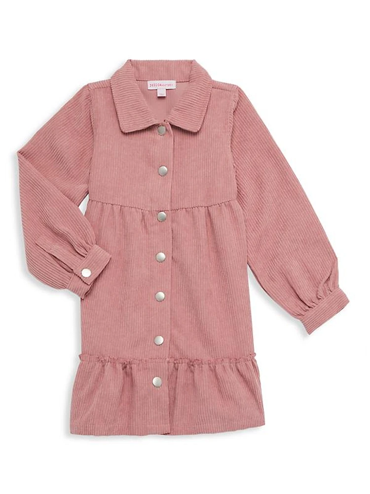 Little Girl's Corduroy Button-Front Tiered Dress