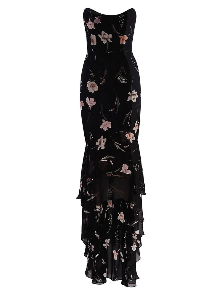 Charlie Strapless Floral Ruffle Gown