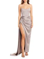 Bita Draped Strapless Satin Gown