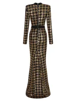Down Flames Metallic Houndstooth Gown