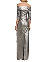 Metallic Off-the-Shoulder Column Gown