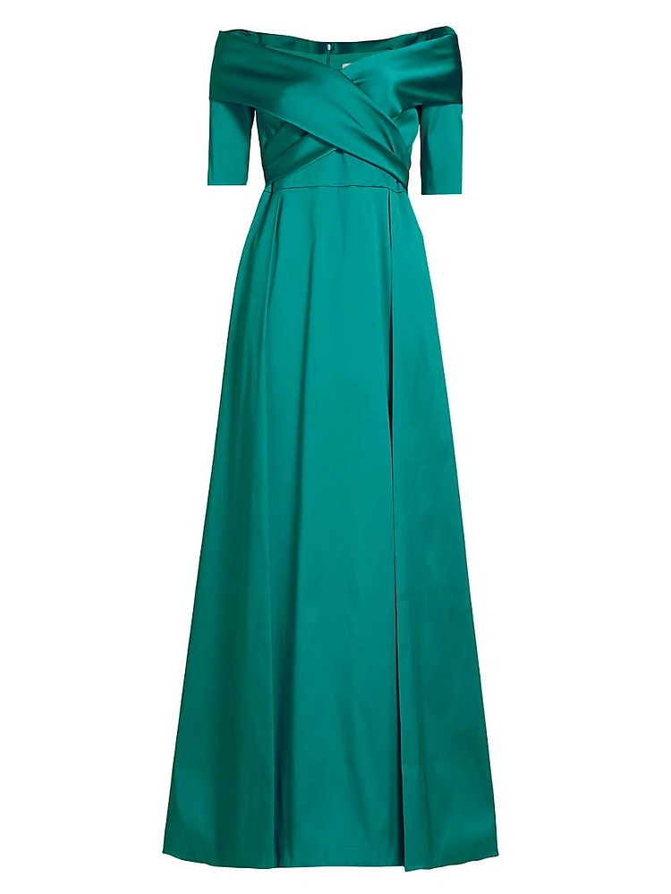 Satin Off-the-Shoulder A-Line Gown