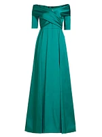 Satin Off-the-Shoulder A-Line Gown