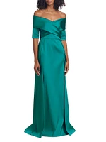 Satin Off-the-Shoulder A-Line Gown