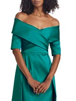 Satin Off-the-Shoulder A-Line Gown