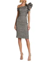 Metallic Jacquard One-Shoulder Sheath Dress