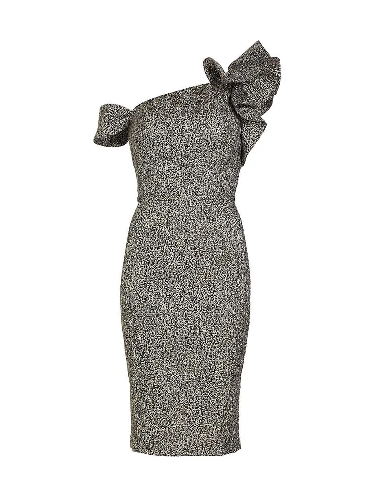 Metallic Jacquard One-Shoulder Sheath Dress