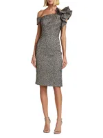 Metallic Jacquard One-Shoulder Sheath Dress