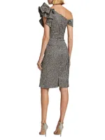 Metallic Jacquard One-Shoulder Sheath Dress