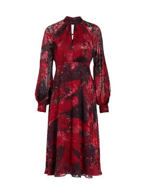 Abstract Floral Chiffon Midi-Dress