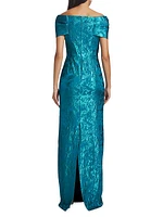 Metallic Jacquard Off-the-Shoulder Gown