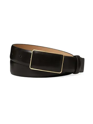 Goldtone Plate Leather Belt