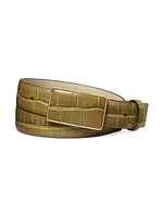 Crocodile-Embossed Leather Plate Belt