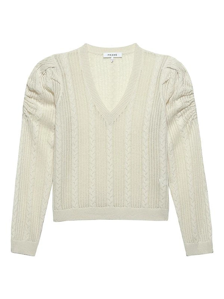 Cashmere Pointelle Cable-Knit Sweater