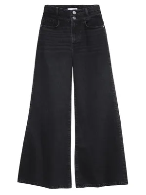 Double-Waistband Crop Wide-Leg Jeans