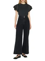 Double-Waistband Crop Wide-Leg Jeans