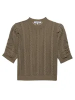 Cashmere Pointelle Short-Sleeve Sweater