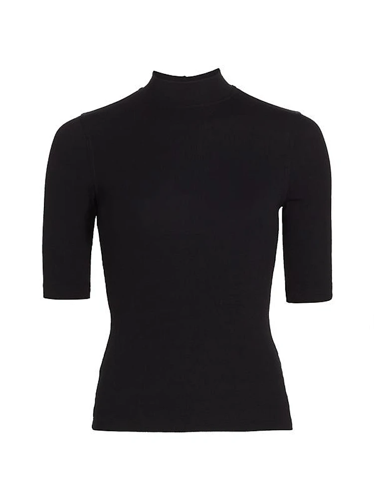 Rib-Knit Mock Turtleneck T-Shirt