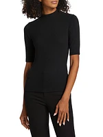 Rib-Knit Mock Turtleneck T-Shirt