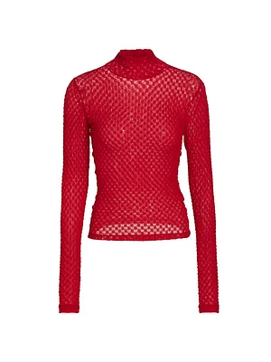 Textured Mesh Mock-Turtleneck Top