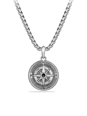 Maritime Sterling Silver & Black Diamond Compass Amulet