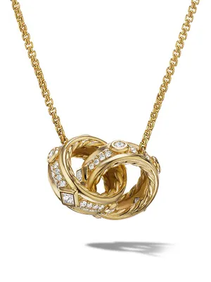 Modern Renaissance Double Pendant Necklace In 18K Yellow Gold With Full Pavé Diamonds