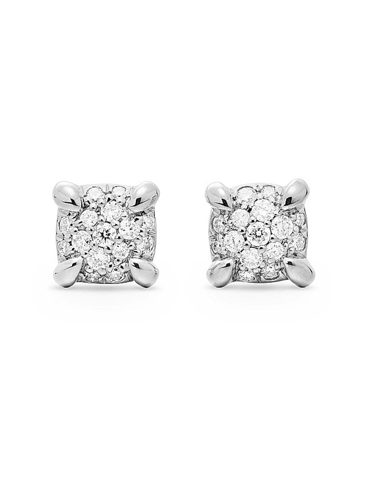 Petite Chatelaine Stud Earrings in 18K White Gold with Pavé Diamonds, 5mm