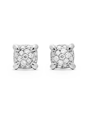 Petite Chatelaine Stud Earrings in 18K White Gold with Pavé Diamonds, 5mm
