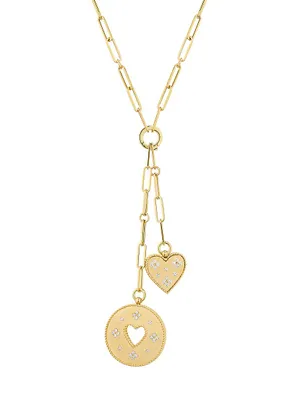 ​18K Yellow Gold & 0.45 TCW Diamond Double-Heart Pendant Necklace