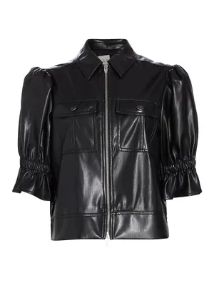 Holly Faux Leather Puff-Sleeve Jacket