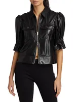 Holly Faux Leather Puff-Sleeve Jacket