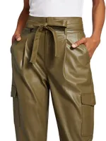 Tesse Belted Faux Leather Cargo Pants