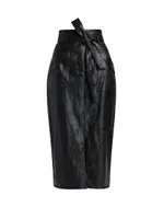 Crushed Vegan Leather Midi-Skirt