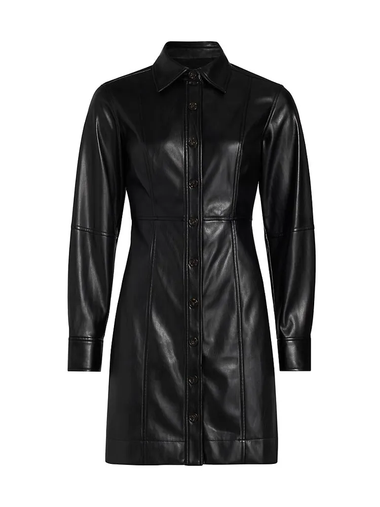 Faux Leather Ruched Sleeve Shift Dress