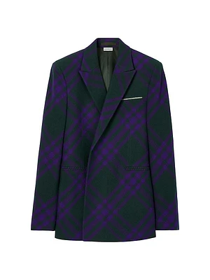 Check Wool Double-Breasted Sports Jacket