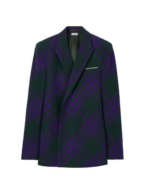 Check Wool Double-Breasted Sports Jacket