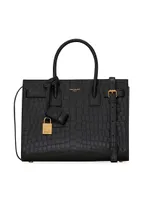 Sac De Jour Baby Top Handle Bag In Crocodile-Embossed Matte Leather