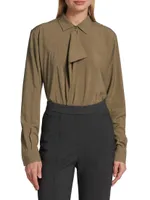 Long-Sleeve Draped-Front Top