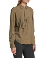 Long-Sleeve Draped-Front Top