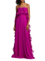 Strapless Pleated Ruffle Gown