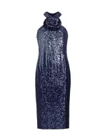 Rosette Sequin Midi-Dress